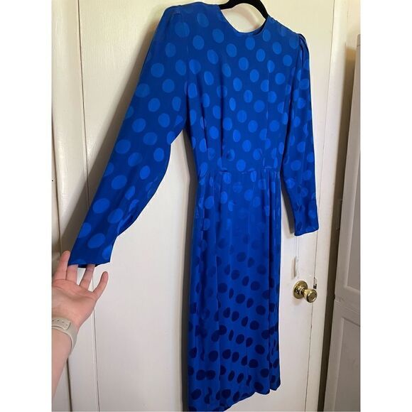 NWT Vintage Retro Albert Nipon blue polka dot silk MIDI Dress size 4 - Picture 4 of 16